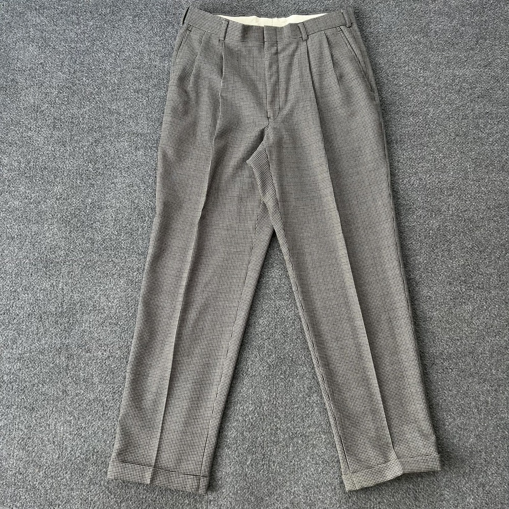Hart Schaffner Marx Pants Men 35x30 Houndstooth Wool Pleated Cuffed‎ Dress VTG